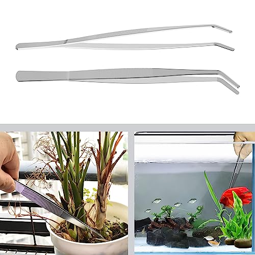 10.6 Inch Stainless Steel Tweezers, Curved Round Blunt Serrated Tip, Aquarium Tweezer, 3/64 Inch Thickness Stainless Steel, Multipurpose Daily Garden Home Lab Craft Repairing Tool