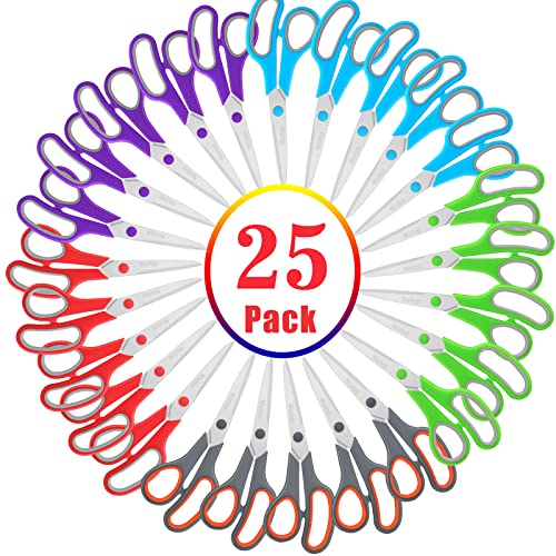 Scissors Bulk Set of 25-Pack, Niutop 8" Multipurpose Sharp Sewing Craft Shears Fabric Scissors for Office Home High/Middle School Student Office Teacher Supplies, Comfort-Grip Right/Left Handles - color: 25 Packs