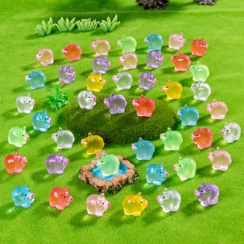 70 Pcs Mini Resin Pig Figurine Bulk Mini Pig Figurine Cake Decorations Cute Miniature Resin Sculpture Ornament Micro Landscape Office Garden Desk Party Tabletop Decor - color: Pig-70p