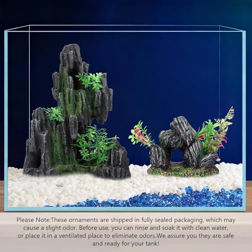 Large Rockery Aquarium Decoration Resin - Mountain View Stone Fish Tank Ornament with Small Caves-Approx. 9.7" L x 5.9" W x 11.8" H(Rockery) - color: Rockery