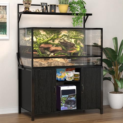 GDLF Reptile Tank Stand Terrarium Stand with Cabinet for Accessories Storage 48" X 24" Tabletop Fits up to 120 Gallon Bearded Dragon, Reptile Terrarium,Turtle Tank - color: Black, size: 48" x 24"