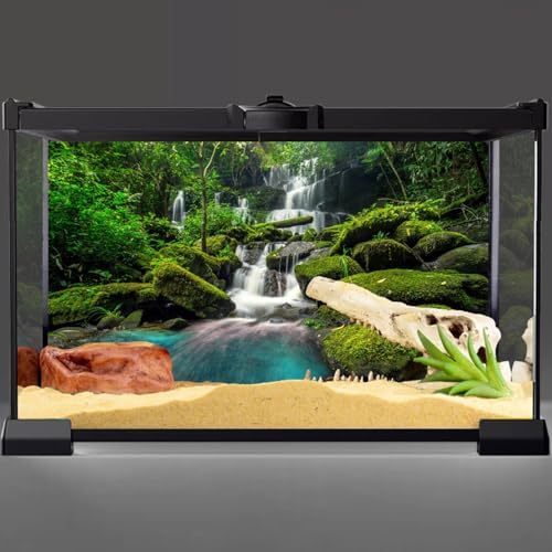 AWERT 72x24 inches Waterfall Terrarium Background Tropical Rainforest Aquarium Background Mountain Lake Green Tree Reptile Habitat Background Durable Polyester Background - size: 72x24in/180x60cm