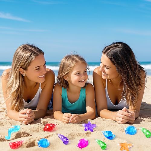 MARFOREVER 36 PCS Diving Gems Pool Toys, Acrylic Diamond Seashell Starfish Conch Scallop Gems Pirate Treasure for Beach Underwater Dive Game Toys Swimming Training Summer Mermaids Party Favors