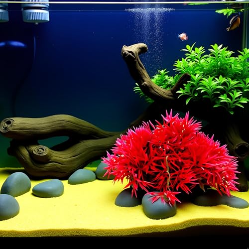 Red Artificial Flowers, Fake Flowers, Artificial Pine with Base Grass Fish Tank Ornament Aquatic Plant Landscape Decor, Aquarium Décor Plastic Plants