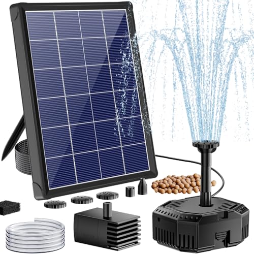 Antfraer Solar Pond Filter with Fountain Pump, 4W Solar Fountain Pump with Pond Filter, Solar Powered Water Pump Kit with 5 Nozzles & PVC Tubing for Bird Bath, Garden, Outdoor Fish Tank - size: 4W