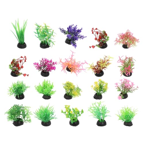 SEWACC 20pcs Artificial Fish Tank Plants Plastic Grass Plants Aquarium Decorations, Simulation Water Grass, Mixed Style, Small Betta Goldfish Turtle Tank Accessories