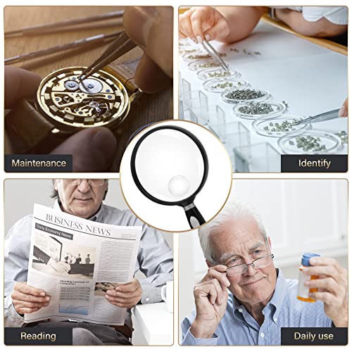 Feosky Handheld Reading Magnifier, 10X Magnifier, 75mm Shatterproof Lens, Non-Slip Handle for Adults Close Work, Seniors Reading and Nature Exploration, Hobby Observation(Silver) - color: Silver, size: 75mm