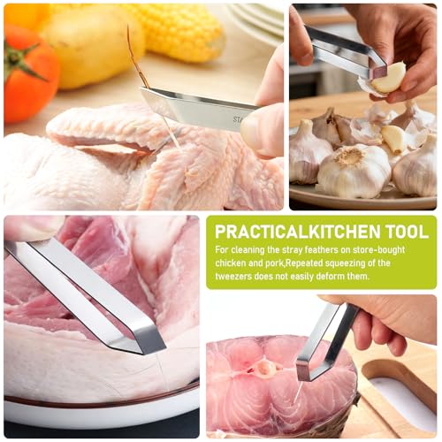 2 Pcs Fish bone tweezers,Stainless Steel Tweezers Flat and Slant for Fish Bones,Pig and Chicken Hair Remover