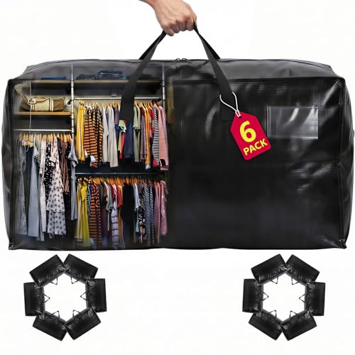 Moving Bags Heavy Duty,Extra Large Moving Bags for Travel/College Packing/Storage/Organization/Seasonal Clothes & Bedding Storage,Moving Supplies Bins,Compatible with Ikea Frakta Cart(Black,6Pcs) - color: Black, size: 6 Pack