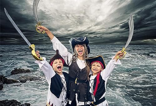 Renaiss Stormy Sea Backdrop for Photoshoot Adults Kids Portrait Marine Low Dark Clouds Waves Reef Misty Ocean Photography Background Nautical Pirate Themed Party Decors 9x6ft Banner Photo Booth Props - size: 9x6ft