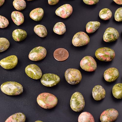 Unakite Healing Crystal Stone Set - 24 Pieces, 0.6" Natural & Polished Stones for Healing, Meditation, Reiki, Chakra, Crafting & Decoration - color: Unakite, size: 0.6"