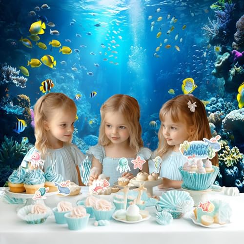 Under The Sea Backdrop 10x8ft Underwater World Ocean Seabed Photo Background Mermaid Backdrop for Girls Birthday Party Tropical Fish Coral Deep Sea Background Undersea Party Banner Decorations