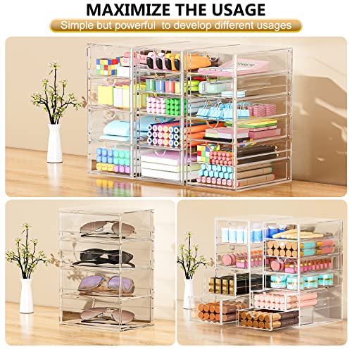 Acrylic 3 Pack Desk Organizers and Accessories, Makeup Organizer Storage With 15 Drawers, Desk Organizers, Dustproof Drawer Organizer and Storage for Make Up, Jewelry, DIY Pen - size: 15 Drawers