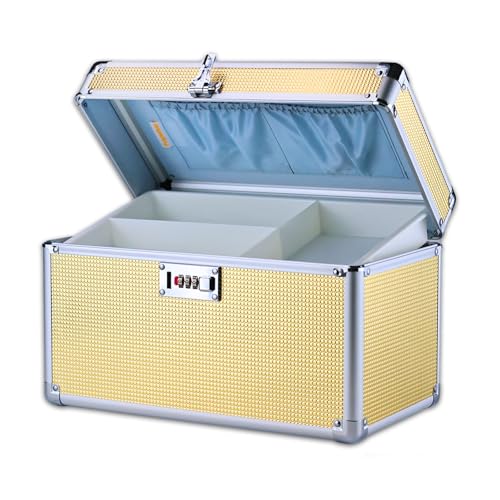 Portable Combination Lock Storage Box with Handle – Multipurpose Locking Case for Home & Outdoor Use, Secure Storage for Accessories, Medicine, Cosmetics, Toys & Tools (Gold, Large) - color: Gold, size: Large