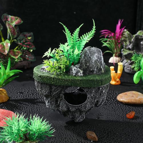 Homoyoyo Floating Aquarium Decor, Fish Tank Decorated Rock for Betta Fish Guppies Goldfish Shrimps Hermit Crabs Realistic Rock Tank Ornament with Hideaway Shelter Safe Resin Material 7.48X5.31X4.33In