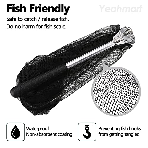 Yeahmart Fishing Landing Net with Telescopic Aluminum Handle Pole, Collapsible Nylon Mesh Minnow Fish Net for Saltwater & Freshwater, Portable Fishing Gear for Kids, Men, Women, Extends 21-75 Inches - style: 21" Full Length (Fixed Handle)