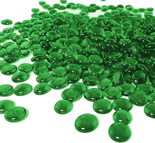 Green Glass Pebbles 1lb Bulk Pack – 100pcs Flat Marbles (0.7–0.8 Inch) Decorative Glass Gems for Vase Filler Stones, Aquarium Rocks, Crafts, Table Scatter, Wedding Centerpieces & Home Décor - color: Green_Color