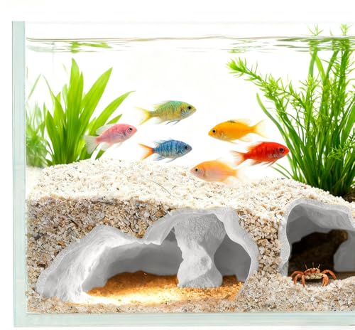 3D Printed Aquarium Cave Tunnel - Fish Tank Decoration Natural Fish Hideout for Pleco, Shrimp & Corydoras | Sinking Base & Viewing Ports | Substrate-Friendly Decor (6.7" Under Gravel Design) - color: White