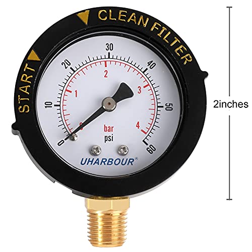 Pool Filter Pressure Gauge 60psi 1/4" NPT Bottom Mount, Pool Pump Pressure Gauge Replacement for Swimming Pool, Spa and Aquarium Valve Filter - size: Lower 60PSI （Start and Clean）, style: Bottom Mount (Start and Clean)