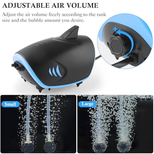 3W 6W Silent Aquarium Air Pump -80GPH/160GPH Large Air Volume Fish Aerator, Adjustable Oxygen Pump for Fish Tank up to 300 Gallon - style: 3W-Bule