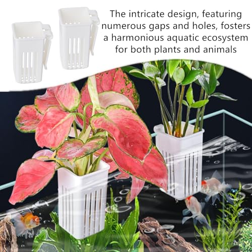 2 PCS Aquarium Plant Holder - Sturdy Hanging Planter Cups, White Fish Tank Plant Pots for Aquarium Decorations & Plant Display, White