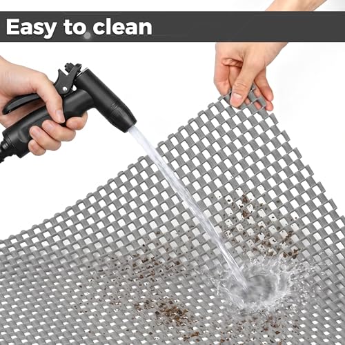 PVC Drainage Floor Mat Pool Mats Non Slip Commercial Rubber Hollow Splash Matting Mesh Roll Wet Area Safety Mat for Outdoor Indoor Pool Bathroom Garage Restaurant Kitchen Hallway 3x10ft, Grey - size: 3x10ft