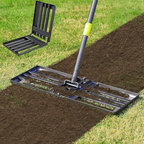 Lawn Leveling Rake,Foldable 30x10 Inch Ground Plate,72 Inch Adjustable Long Handle Yard Level Tool with Curved Edge,Heavy Duty Landscaping Lawn Leveler for Grass, Golf Field, Soil Sand Dirt Spreader - size: 30"x10", 70"