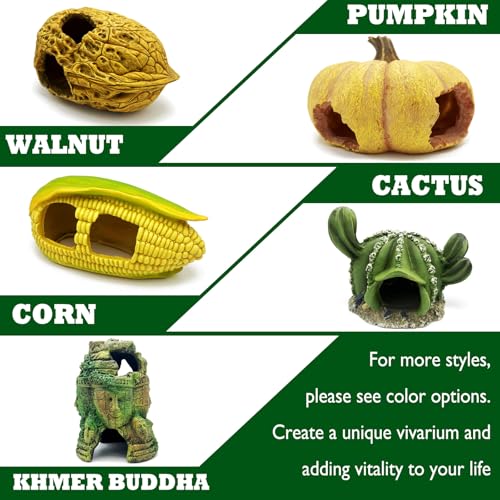 Pumpkin Leopard Gecko Hide Reptile Bearded Dragon Tank Hideout Caves Accessories Halloween Turtle Lizard Snake Décor Amphibian Habitat Tortoise Terrarium Decoration - style: Pumpkin
