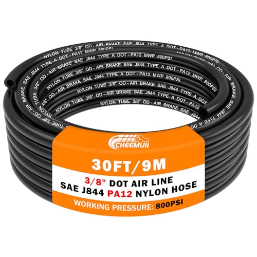 CheeMuii 30 FT 3/8 DOT Air Line 3/8" PA12 Nylon Pneumatic Tubing 3/8 Inch SAE J844 DOT Air Hose 9.1 Meter Pneumatic Air Tubing Pipe Hose Line for Air Brake System Or Fluid Transfer - color: Black, size: 3/8"OD-30FT