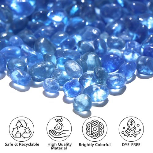 QYGL 0.55LB Light Blue Clear Glass Pebbles, Tumbled Sea Glass Stones for Vase Fillers, Fish Tank Gravel, Aquarium Rocks, DIY Crafts, Plant Pots, Wedding & Home Decor, Transparent Glass Gemstones - color: Light Blue