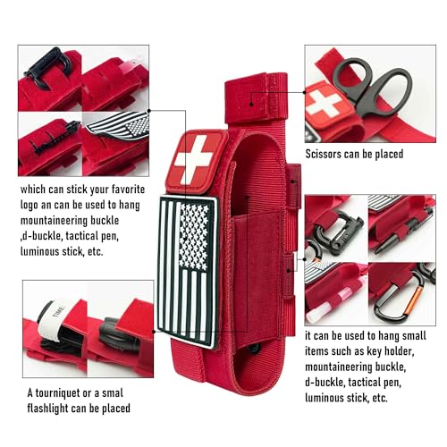 Upgrade 1000D Laser Cut Molle Tourniquet Holder, Heavy Duty Tactical Molle Tourniquet Pouch Holder - color: SET-RED
