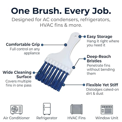 Midwest Hearth Air Conditioner & Refrigerator Coil Cleaning Brush – Long Bristle HVAC Fin Cleaner for AC Condenser, Evaporator, Coils