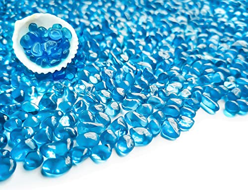 Keedolla Fish Tank Rocks Beads Aquarium 0.93LB, Clear Glass Pebbles Stones Gravel for Vases Fillers, Garden, Aquarium, Betta Fish Turtle Tank, Succulent Plants Decor - Sea Blue - color: Sea Blue, size: 0.93 Pound