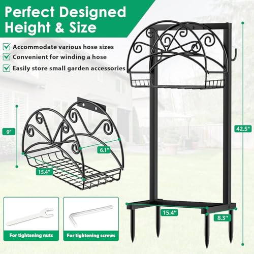 TomCare Garden Hose Holder Upgraded Water Hose Holder Heavy Duty 4 Spikes Hose Hanger Holds 160 Feet Hoses Stable Freestanding Hose Storage Organizer for Outside Yard - color: Matte Black