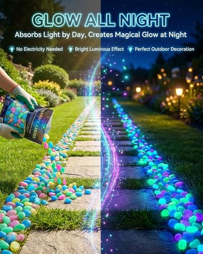 Colorful Glow in the Dark Garden Stones Night Guide Pebbles Luminous Rocks Outdoor Pathway Walkway Yard Patio Fish Tank Aquarium Stepping Decor Landscape Waterproof Solar Magical - color: Orange, size: 500pcs