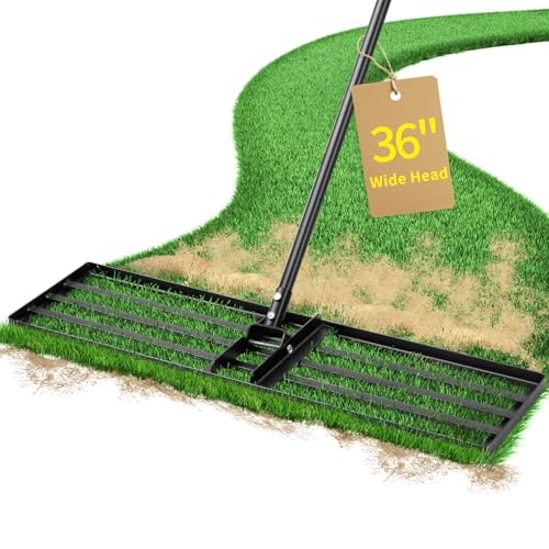 Jardineer 36 Inch Heavy Duty Lawn Leveling Rake, 72 Inch Long Handle Yard Leveler for Grass Soil, Ground Dirt Leveler Tool for Lawn, Garden, Golf Course Maintenance - style: 36inch Lawn Leveling Rake with 72 Inches Long Handle