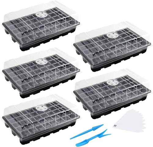 MIXC Seedling Trays Seed Starter Tray, 5-Pack Mini Propagator Plant Grow Kit Greenhouse with Humidity Vented Domes and Base for Seeds' Starting (40 Cells Per Tray, Total 200 Cells), Black - color: Black, size: 40-Cell 5-Pack