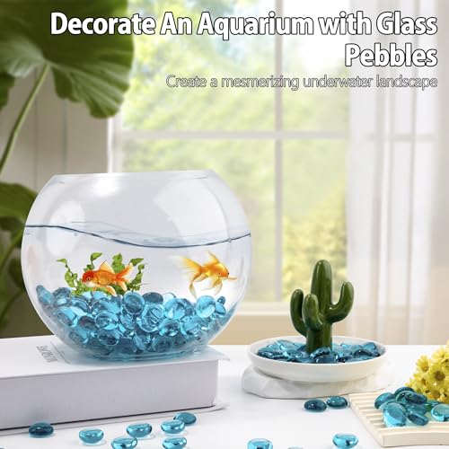 Sea Blue Glass Marbles, 0.97 LB Transparent and Smooth Flat Glass Beads for Vases, Mosaic Gem Pebbles for Aquarium Decor, Floral Arrangements, Mancala Stones, Vase Filler and Crafts,Approx. 80-100 PCS - color: Sea Blue