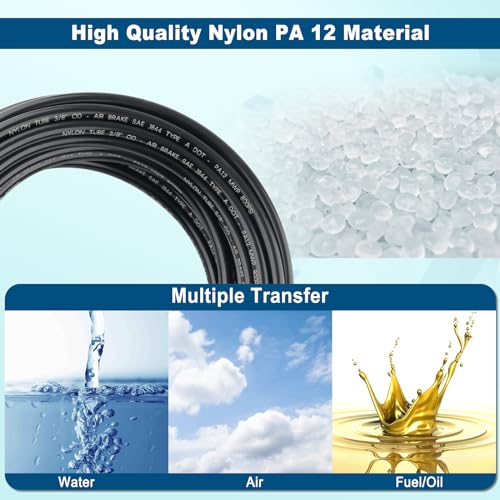 35FT 3/8 DOT Air Line SAE J844 PA12 Nylon Air Hose with Cutter 3/8” OD Pneumatic Tubing DOT Approved 3/8 Air Brake Hose for Air Suspension Kit Truck Trailer Brake System & Fluid Transfer 11m - size: 3/8" OD 35FT