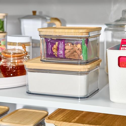 iDesign Recycled Plastic Crisp Storage Bin with Lid, The Rosanna Pansino Collection – 6.53” L x 6.53” W x 3.96” H, Clear Bin with Natural Wood Lid - size: Small