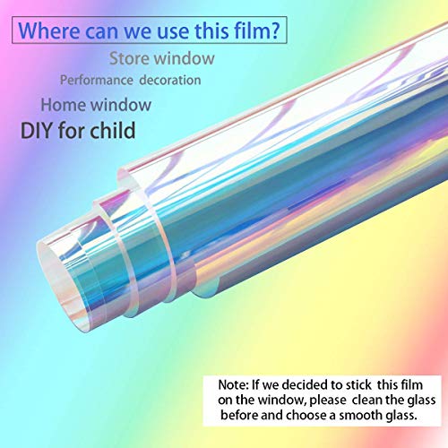 Holographic Decorative Iridescent Window Film Adhesive Glass Film Chameleon Rainbow Effect for Home Decal DIY Christmas Party Decoration Sticker, 54Inch x 66Feet, Cool Color - color: Cool Color, size: 54Inch x 66Feet