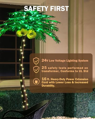 TYBEEU 5ft Lighted Palm Tree with 136 LED Lights & Glowing Coconuts, Dimmable, Decorative Artificial Tree for Indoor & Outdoor Use, Perfect for Home, Garden, Patio, Summer, Tropical Party & Holiday - size: 5ft