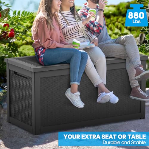 TARKARI 320 Gallon Outdoor Storage Box Waterproof, Resin Deck Boxes with Lockable Lid & UV-Resistant for Patio, Pool, Garden Furniture Cushions & Accessories, Black - color: Black, size: 320 GAL