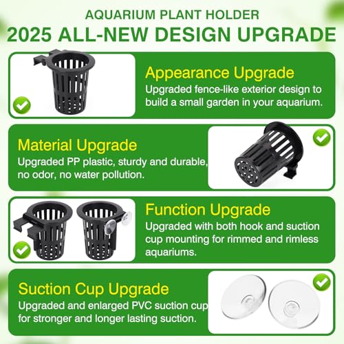 Borlech 2025 New Upgraded Large Aquarium Plant Holder with 1.57-inch Extension Hooks and Suction Cups for Fish Tank Aquaponic Plant Cultivation and Aquascape Accessories Decorations (2 PCS) - color: Black-2 Pieces