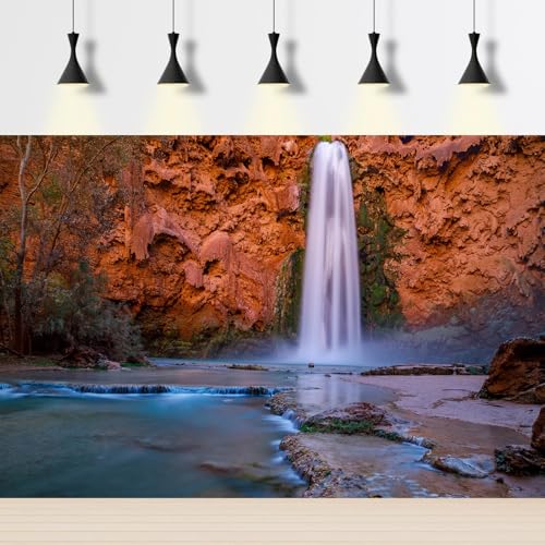 Falls Sunset Aquarium Background Waterfall Landscape Terrarium Backgrounds Natural Jungle Sunset Waterfall Fish Tank Background Waterfall Forest Landscape Reptile Tank Enclosure Backgrounds 24x12in - color: Light_Brown, size: 24(W)x12(H)inches/ 60(W)*30cm