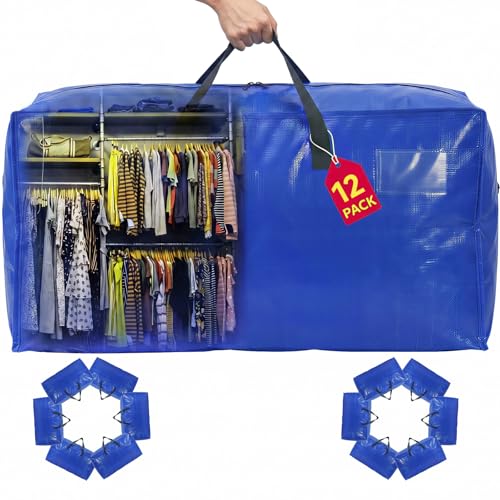 Moving Bags Heavy Duty,Extra Large Moving Bags for Travel/College Packing/Storage/Organization/Seasonal Clothes & Bedding Storage,Moving Supplies Bins,Compatible with Ikea Frakta Cart (Blue,12Pcs) - color: Blue, size: 12 Pack