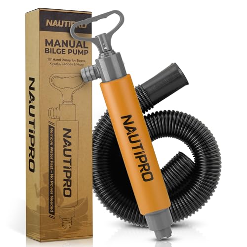 Manual Bilge Pump for Boats, Kayak, Canoe – Portable Hand Water Pump with Hose, Compact Marine Safety Equipment for Water Removal and Emergency Use (Orange)