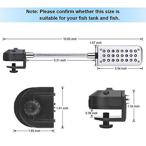 DaToo Aquarium Light Small LED Clip Light for Fish Tank, 1 Yr Warranty - size: 1.5W (Without Timer & Dimmer)