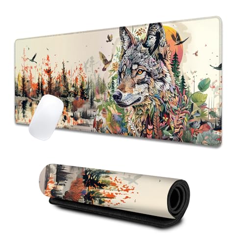 Wild Wolf Large Gaming Desk Mat,Rubber Non-Slip Vibrant and Artistic Animal Mouse Pad,31.5x11.8x0.12in Extended Wildlife Mousepad,Game Lover Mice Pads Gifts,Office Home Deskmat Decor - color: Wolf
