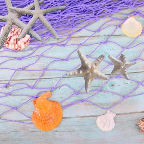 ZUEXT Purple Fishing Net Decorative 80x40 Inch, 2 Pack Large Picture Fish Net, Wall Photo Hanging Fishnet for Nautical Mermaid Pirate Ocean Themed Hawaii Beach Under The Sea Party Decoration - color: Light Purple, size: 80" x 40" - 2 Pack